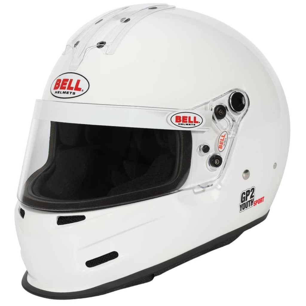 Bell GP2 Youth Sport white youth racing helmet front right angle-image