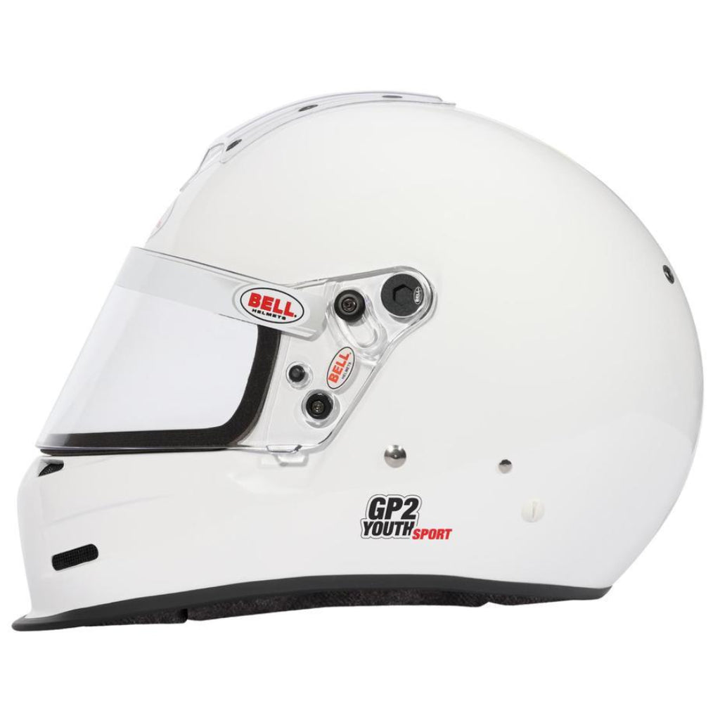 Bell GP2 Youth Sport white youth racing helmet left side profile-image