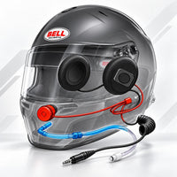 Thumbnail for Bell GT6 PRO RD-4C/EC racing helmet cutaway illustration showing integrated ZeroNoise speakers, noise-canceling microphone, radio communication wiring, and hydration tube routing.