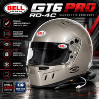 Thumbnail for Bell GT6 PRO RD-4C Titanium racing helmet hero image featuring Snell SA2025 and FIA 8859-2024 certification, integrated ZeroNoise communications, SmartLock shield system, carbon-fiberglass composite shell, advanced ventilation, and factory-installed HANS anchors.