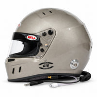 Thumbnail for Side profile of Bell GT6 PRO RD-4C Titanium racing helmet featuring carbon-fiberglass composite shell, HANS anchor, SE06 shield, and ZeroNoise radio connection.