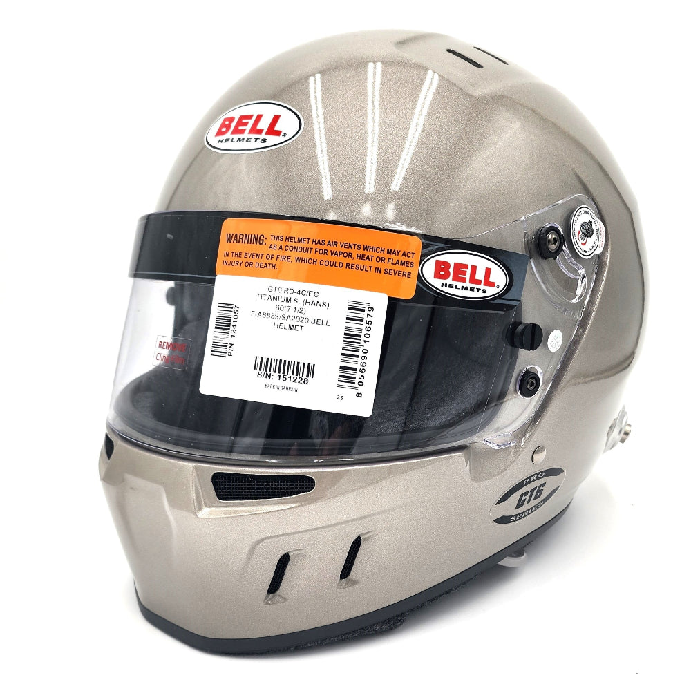 Close-up of Bell GT6 RD 4C/EC helmet in titanium finish SA2025