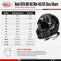 Thumbnail for Bell GT6 RD ULTRA-4C/EC SA2025 helmet sizing chart with Bell head circumference measurements, US hat sizes, and measuring instructions