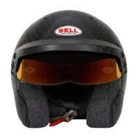 Thumbnail for Bell HP10 carbon helmet front view with ML red shield visor and interior padding image