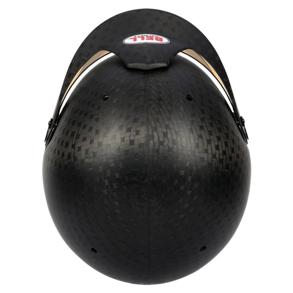 Bell HP10 carbon helmet top view showing peak and ventilation layout image