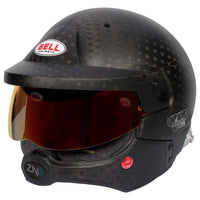Thumbnail for Bell HP10 Rally WW carbon helmet front left angle with visor and wired wireless microphone image