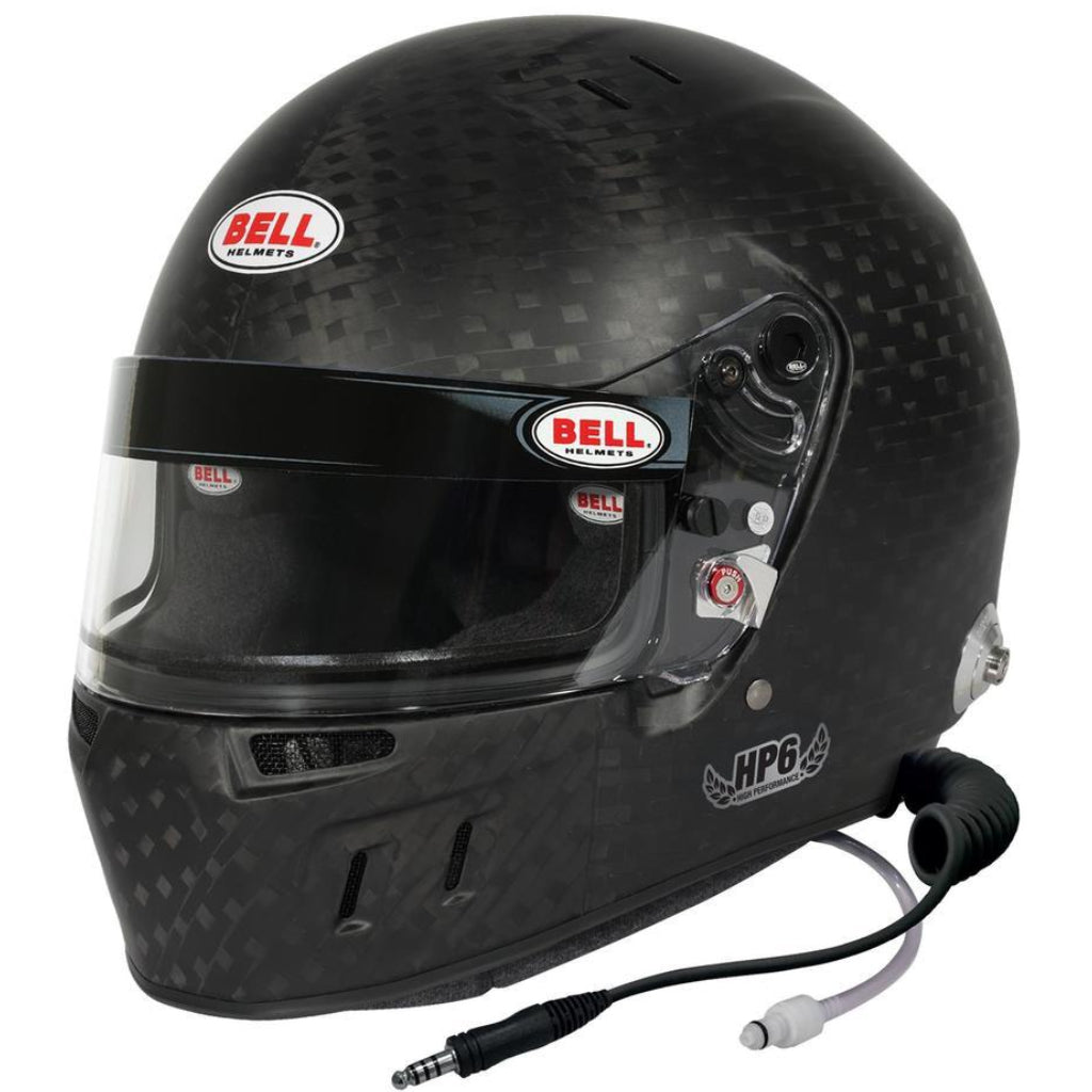 Bell HP6 EVO II RD-4C carbon helmet with factory-integrated radio wiring and hydration system installed