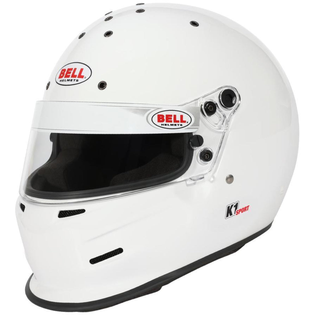 Bell K1 Sport white full face helmet front left angle with clear visor image