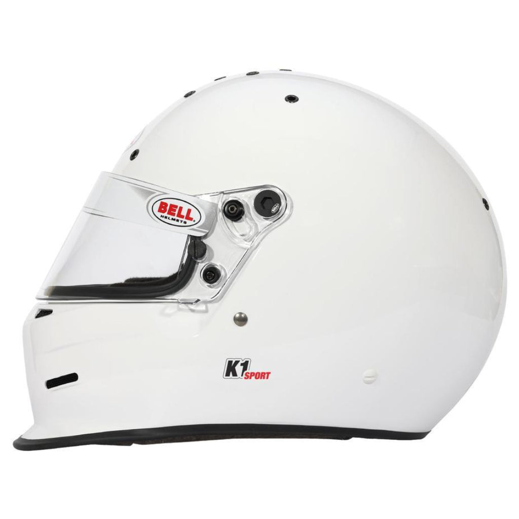 Bell K1 Sport white full face helmet left side profile showing visor hardware image
