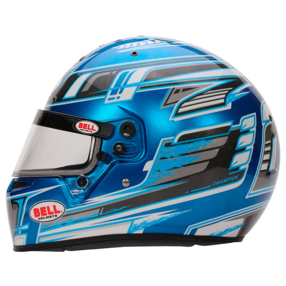 ell KC7 CMR Champion Pro Series karting helmet blue left side profile showing aerodynamic shell design