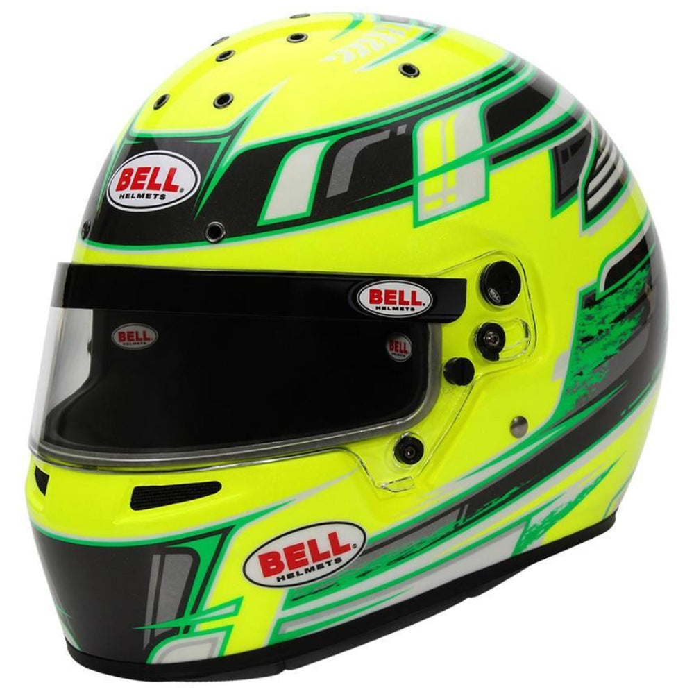 Bell KC7 CMR Champion Pro Series karting helmet yellow left front angle high visibility youth racing helmet