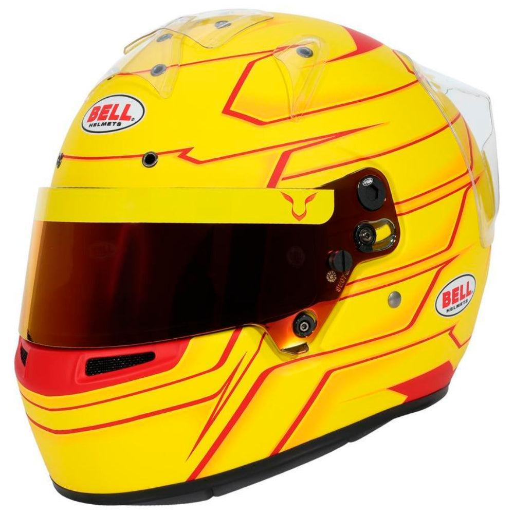 Bell KC7 CMR Pro Lewis Hamilton 2026 karting helmet front left angle yellow red design with tinted visor-image