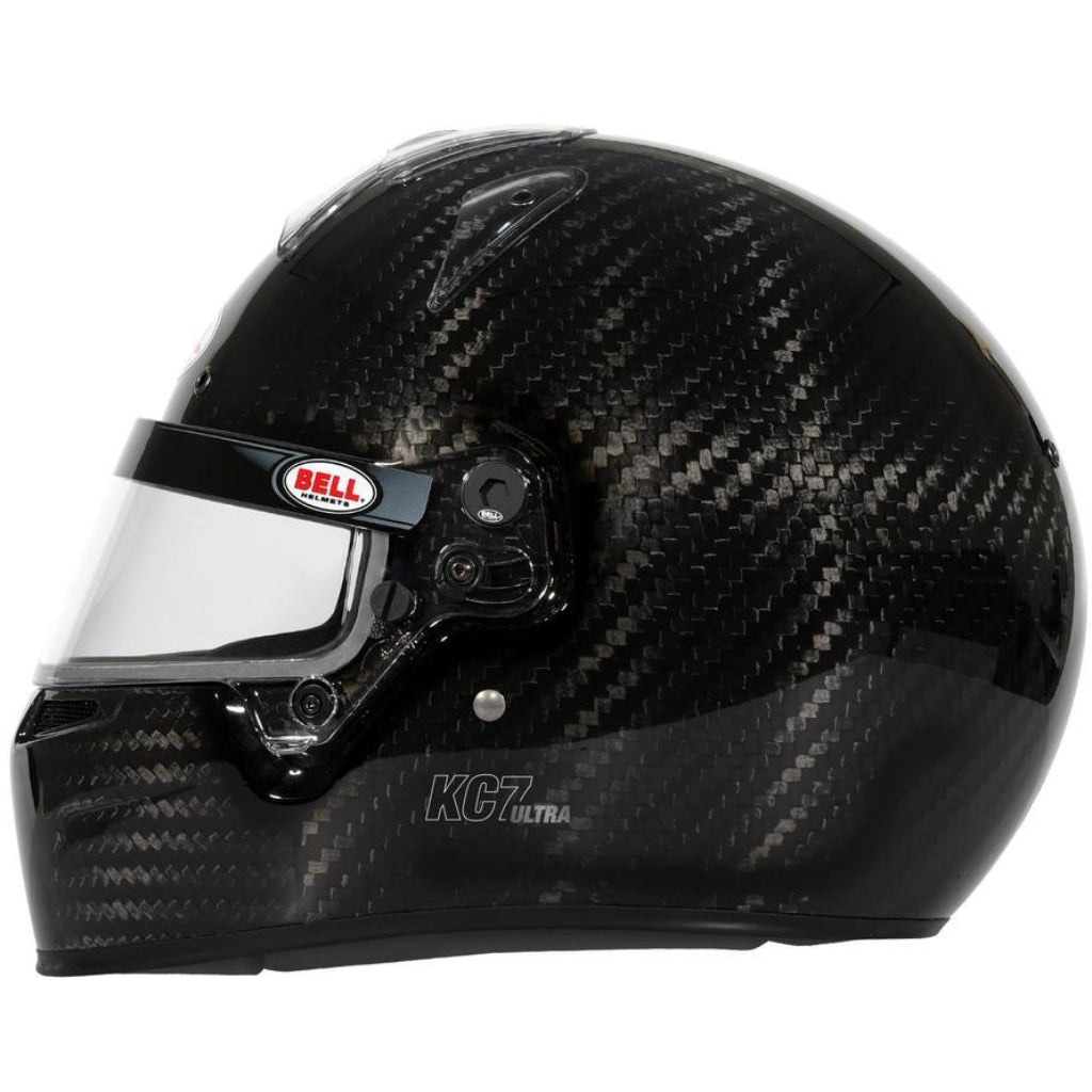 Left side profile of Bell KC7 CMR Ultra Carbon youth karting helmet