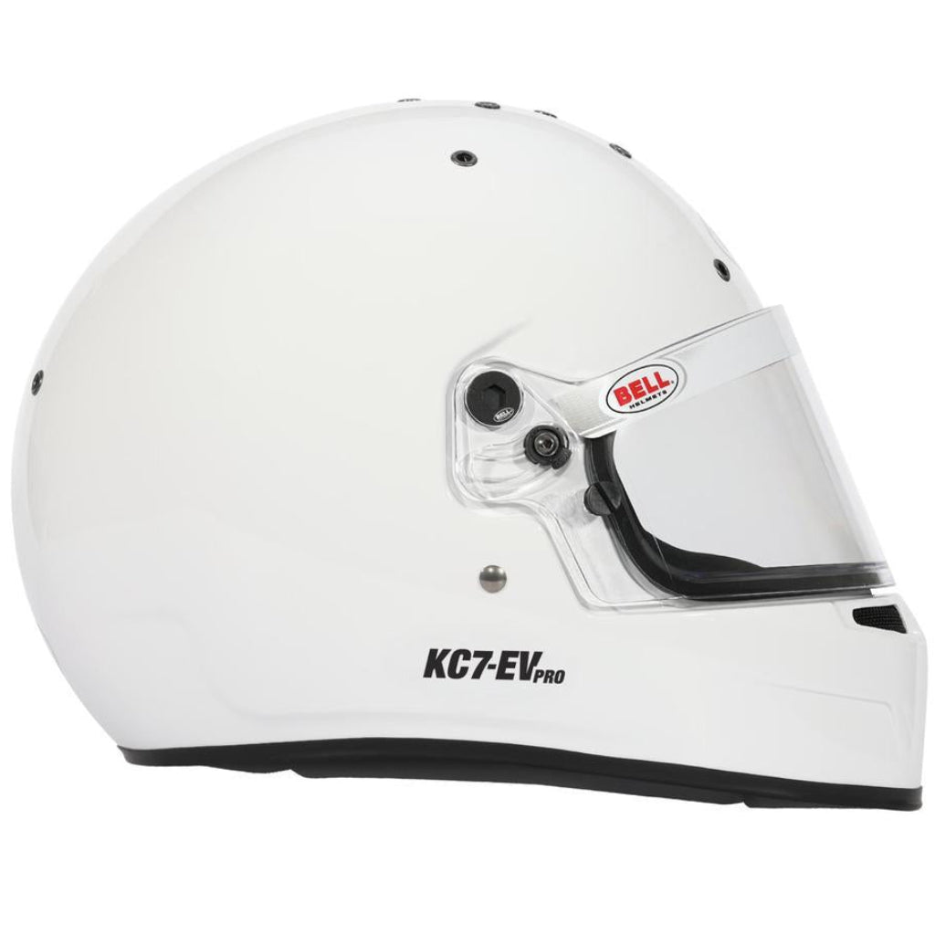 Bell KC7-EV CMS Pro White helmet right side profile with KC7-EV Pro marking
