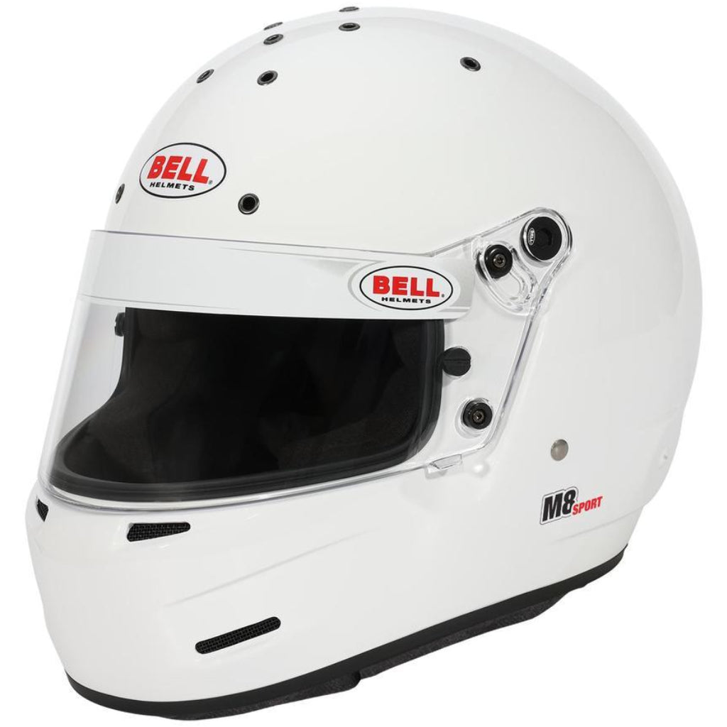 Bell M8 Sport white helmet front three quarter angle image