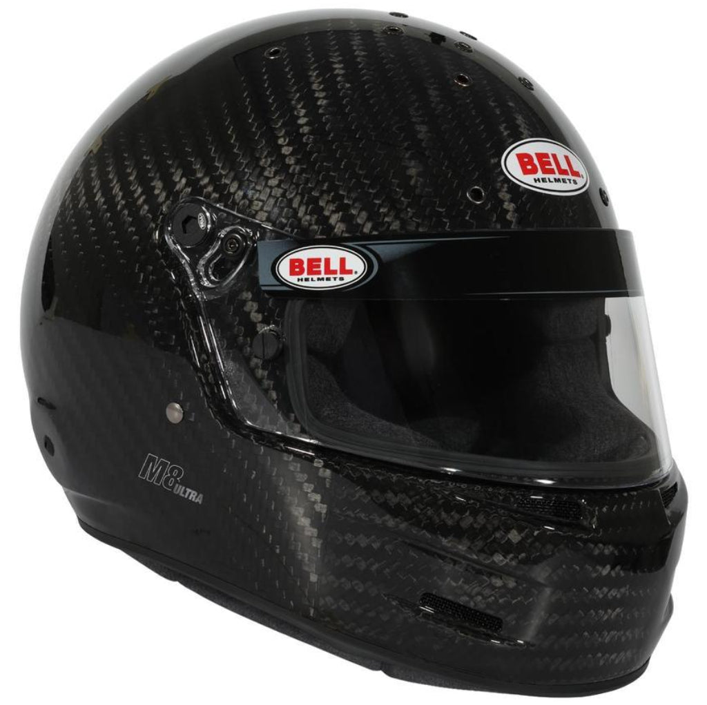 Bell M8 Ultra Carbon helmet rear three quarter angle showing shell shape and vent placement