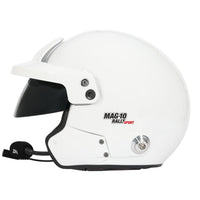 Thumbnail for Left side profile of Bell MAG-10 Rally Sport white helmet showing open-face shell shape, visor mount, and rally communication hardware image
