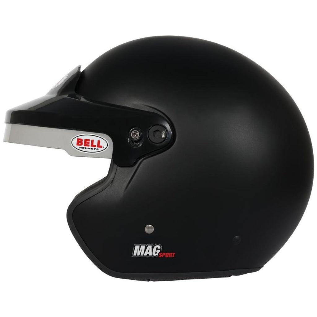 Bell MAG Sport matte black open face helmet left side profile with visor hardware image