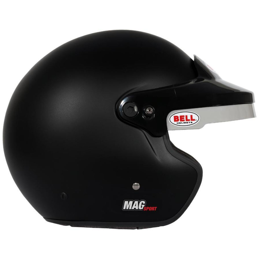Bell MAG Sport matte black open face helmet right side profile with peak visor image