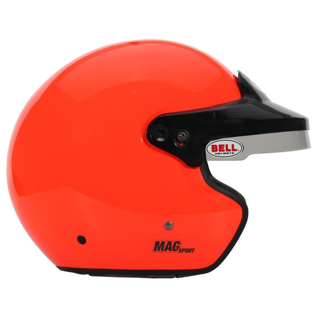 Bell MAG Sport orange open face helmet right side profile with peak visor image