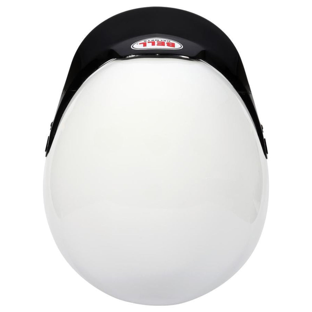 Bell MAG Sport white open face helmet top view with visor peak image