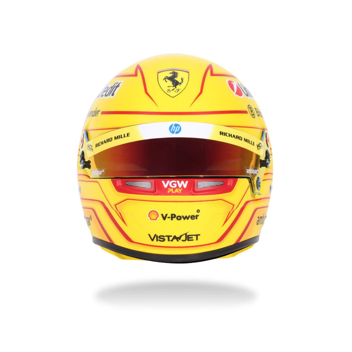 Bell 1:2 scale Lewis Hamilton 2025 Ferrari F1 mini helmet front view with visor