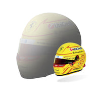 Thumbnail for Yellow racing helmet with sponsor logos on a white background