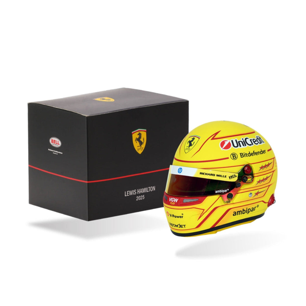 Bell 1:2 scale Lewis Hamilton 2025 Ferrari F1 mini helmet with collector display box