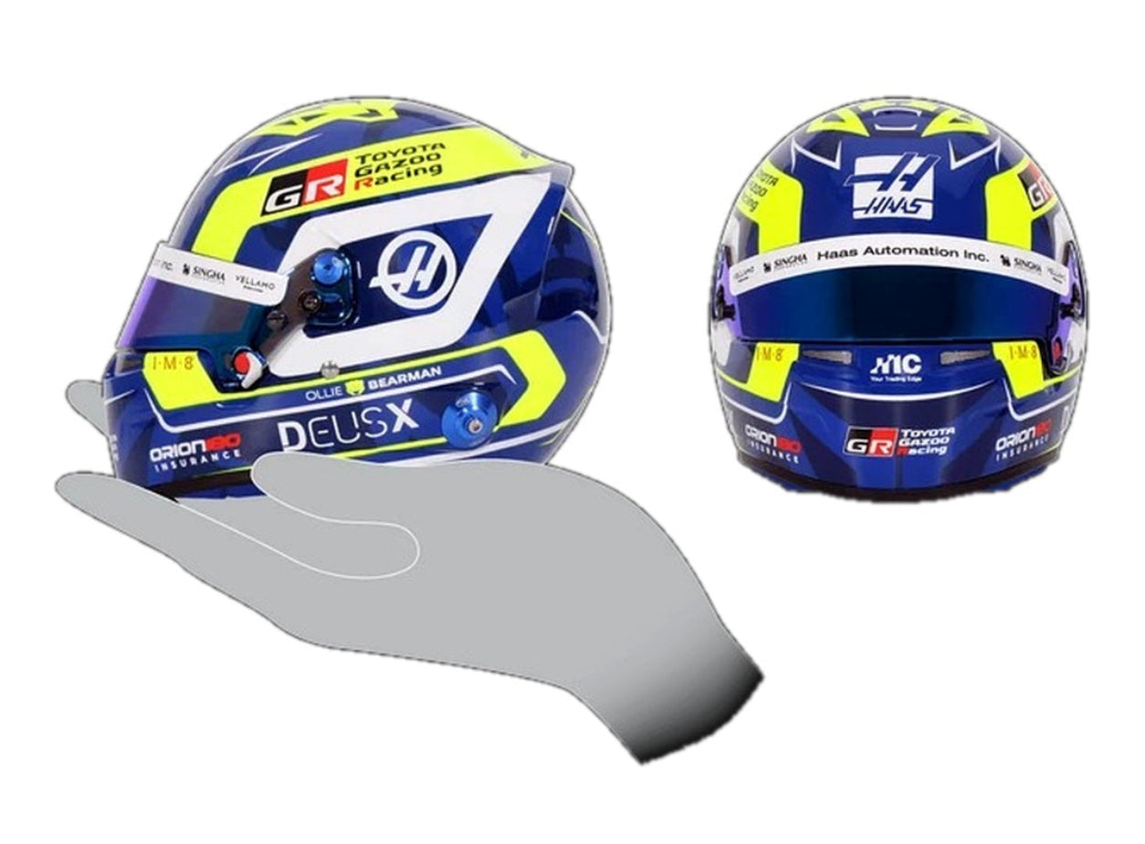Bell Oliver Bearman 2026 1:2 scale F1 mini helmet shown for collectible display size reference