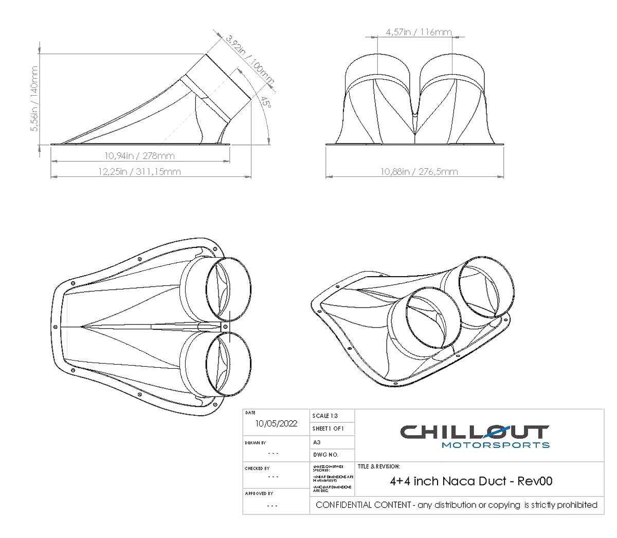 Chillout Systems 4" Carbon Fiber NACA Duct (Dual)