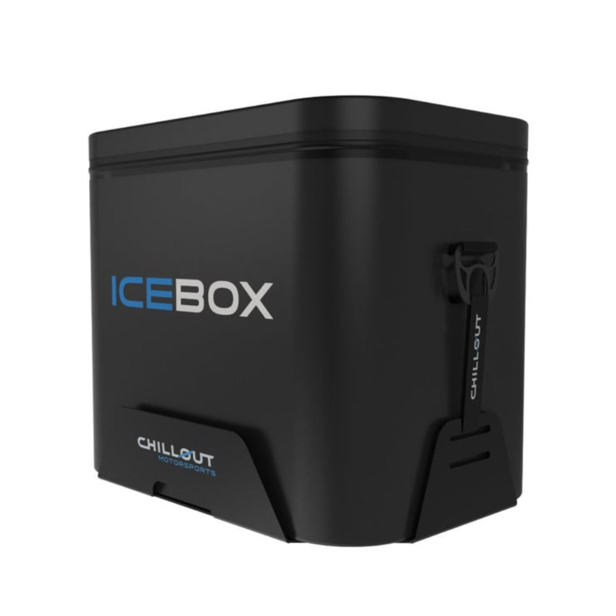 Chillout Systems IceBox Cooler System 17L angled side view with IceBox logo and adjustable strap.