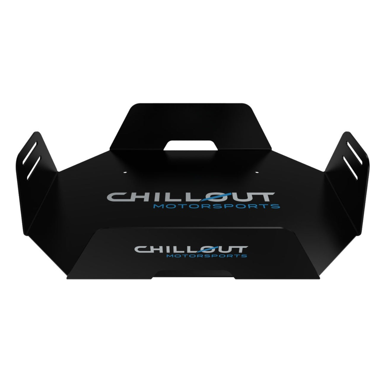 Chillout Systems IceBox 17L black aluminum baseplate angled view with Chillout Motorsports logo.