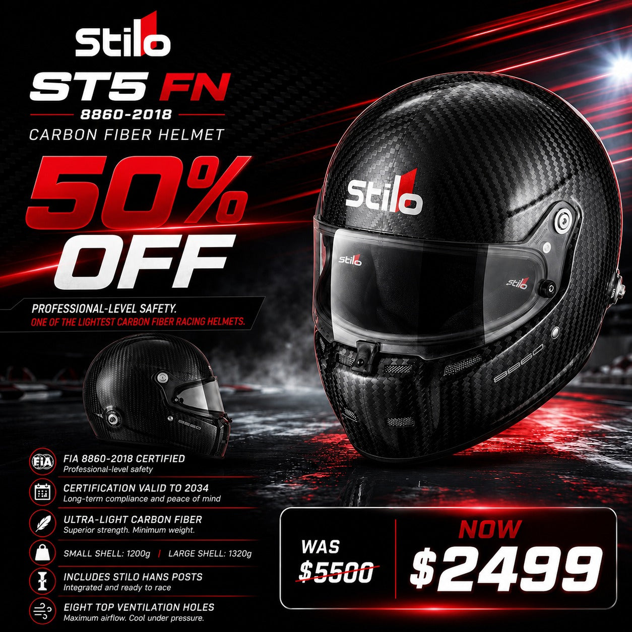 Stilo ST5 FN ZERO 8860-2018 Carbon Fiber Helmet