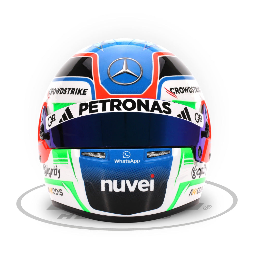 Kimi Antonelli 2025 F1 Bell mini helmet front view with PETRONAS visor band image