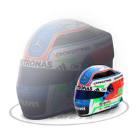 Thumbnail for Kimi Antonelli 2025 F1 Bell mini helmet 1:2 scale with full size helmet background image