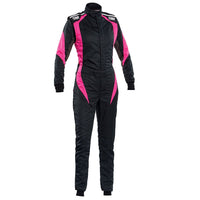 Thumbnail for OMP First ELLE Women's Driver Suit Black / Pink Front Image