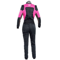 Thumbnail for OMP First ELLE Women's Driver Suit Black / Pink Back Image