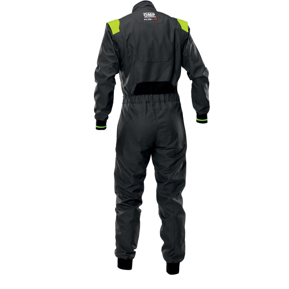 OMP KS-4 black and green kart racing suit rear view image