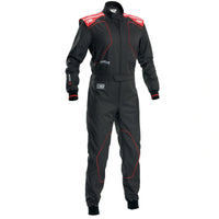 Thumbnail for OMP KS-4 black and red kart racing suit front angle image