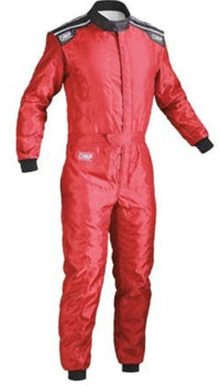 Thumbnail for OMP KS-4 kart racing suit in red – front view, CIK-FIA Level 1 approved racewear

