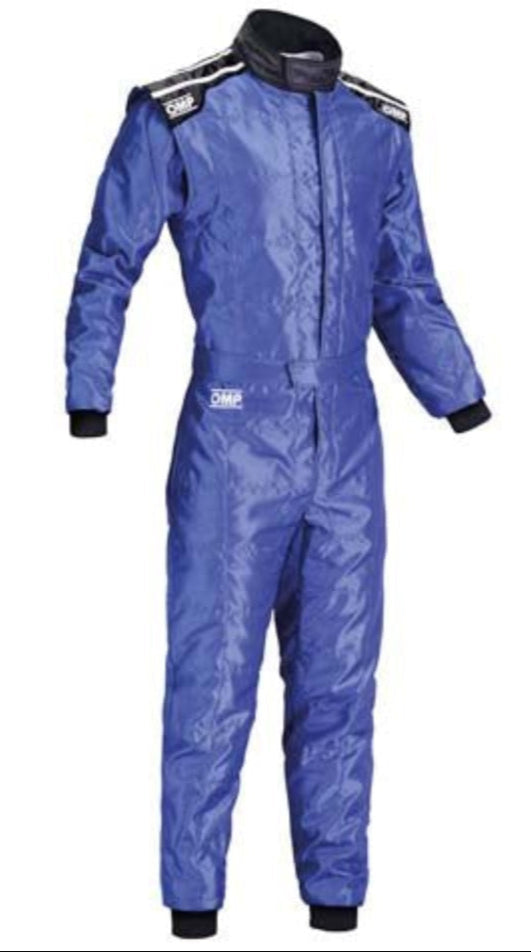 OMP KS-4 kart racing suit in blue – front view of CIK certified entry-level suit