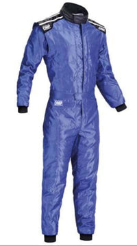 Thumbnail for OMP KS-4 kart racing suit in blue – front view of CIK certified entry-level suit
