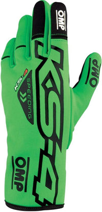 Thumbnail for Black and green OMP KS-4 kart gloves – high-performance gloves with tactile grip and flexible wrist closure