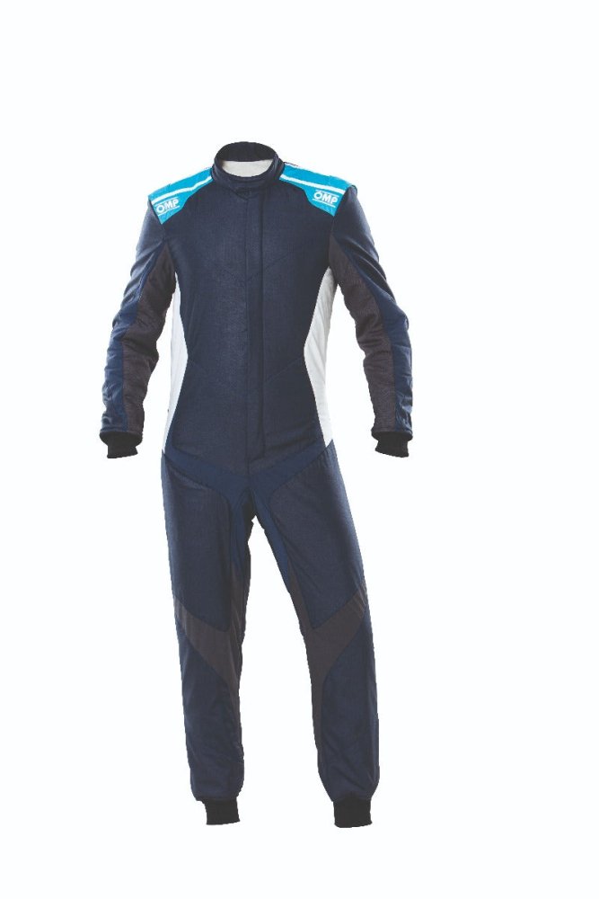 OMP One Evo X Racing Driver Race Suit   Blue Front Image