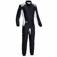 Thumbnail for OMP One S Race Suit white and black front view on a clean white Shopify-ready background.