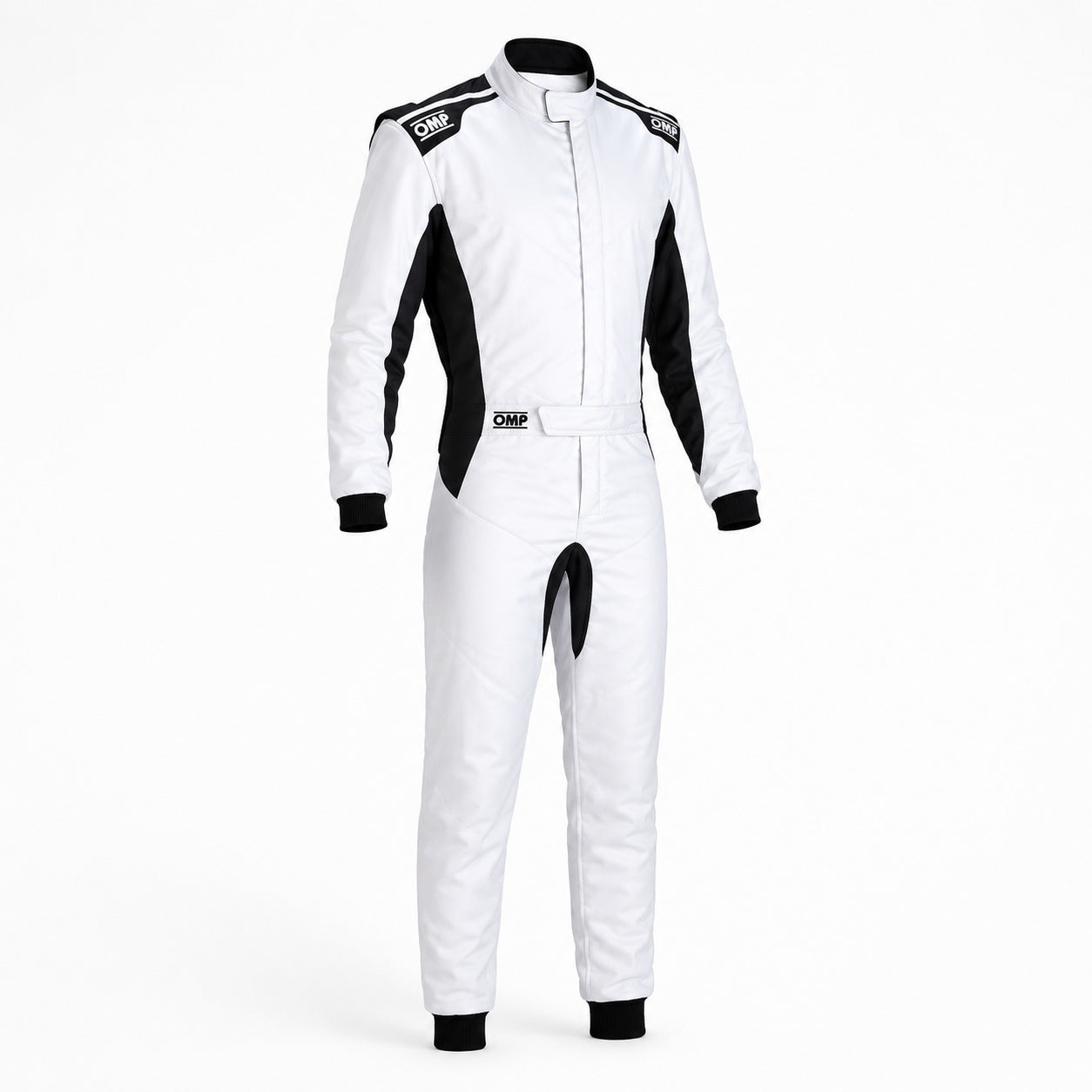 MP One S Race Suit black and white front view on a clean white Shopify-ready background.