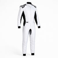 Thumbnail for MP One S Race Suit black and white front view on a clean white Shopify-ready background.