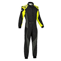 Thumbnail for OMP Tecnica Evo Race Suit black and yellow front image on a clean white background