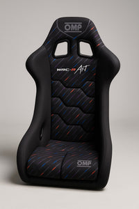 Thumbnail for OMP WRC-R Art Racing Seat full front view with colorful M-Rain inspired upholstery pattern