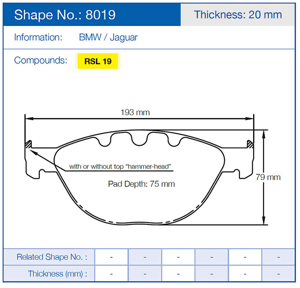 Pagid Racing Brake Pads No. 8019 (Front)